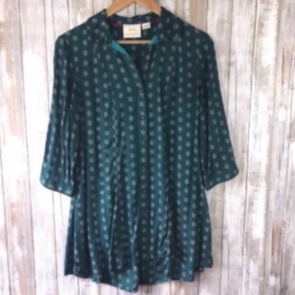 Anthropologie Maeve Green High Low Dot Tunic - Picture 4 of 8